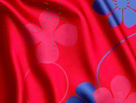 Vibrant Red Fabric with Abstract Floral Design Texture Pattern photo
