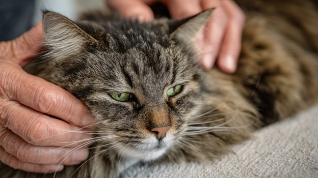 First-Person View of Grooming Long-Haired Cat with Relaxed Expression photo