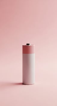 A battery on a pink background with a white cap photo