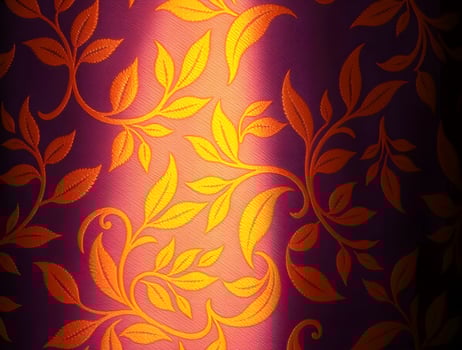 Vibrant Floral Pattern Deep Purple and Gold Leaf Design Textile Texture photo