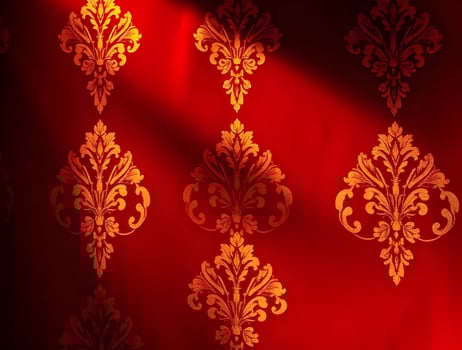 Red and Gold Damask Wallpaper Elegant Background Texture for Design Projects Luxury Patterns Vintage Floral Motifs Rich Red Fabric Classic Ornament Decorative Print photo