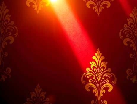 Dramatic Red Gold Damask Background Luxurious Spotlight Texture photo