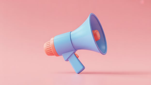 Pastel Blue Megaphone on Pink Background Announcing a Joyful Message of Marketing and Promotion - Professional digital artwork with vibrant colors and detailed composition photo