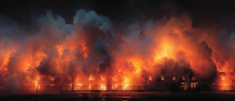Massive blaze engulfs warehouse at night photo