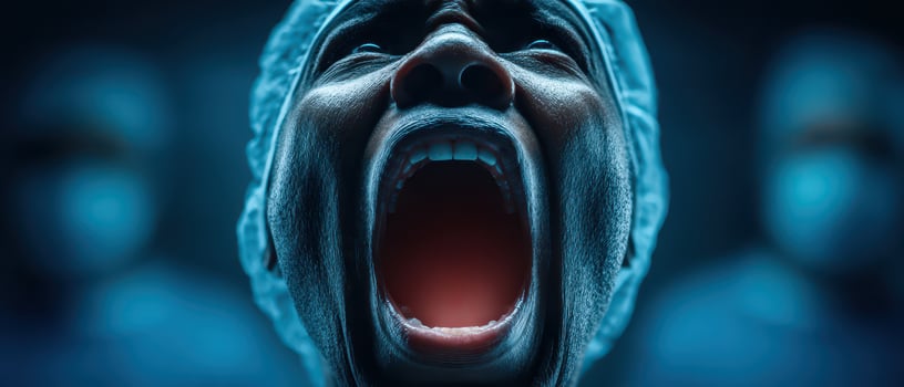 Person showing strong emotion in clinic photo