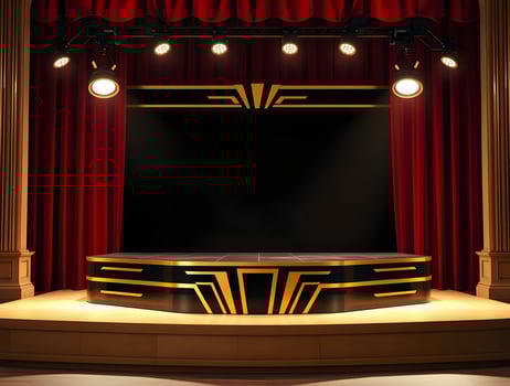 Stage with a black and gold stage backdrop photo