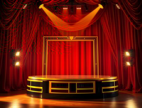 Stage with red curtains and spotlight photo