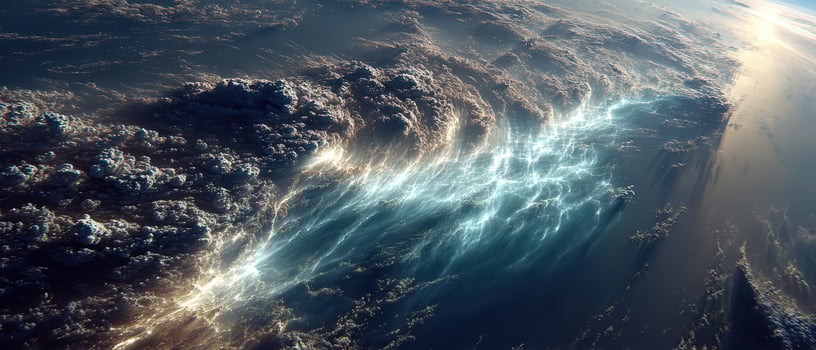 View of illuminated ocean waves from space photo