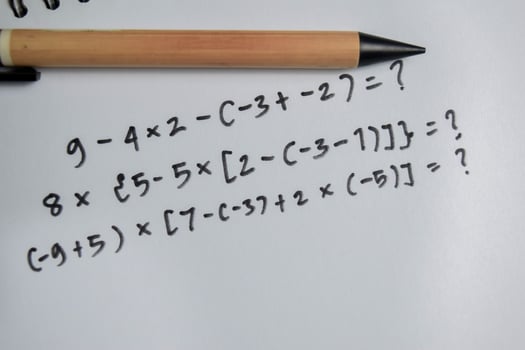 Concept of basic math operation write on book isolated on Wooden Table photo