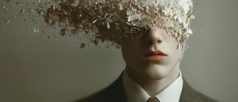Young man with surreal disintegration photo