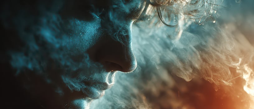 Portrait of a person surrounded by smoke at night photo