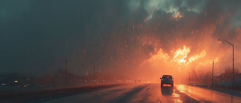 Stormy sunset reveals dramatic road conditions photo