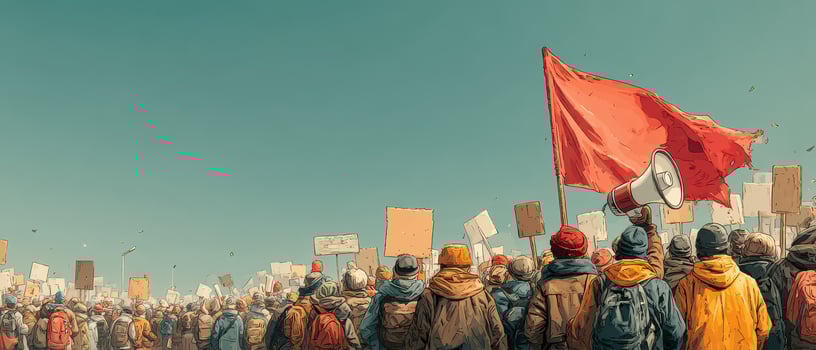 Protesters gather for change under blue sky photo