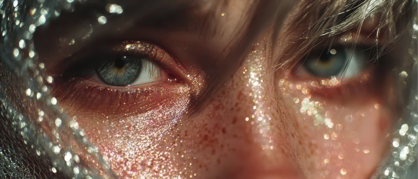 Close up of sparkling eyes with shimmering makeup photo