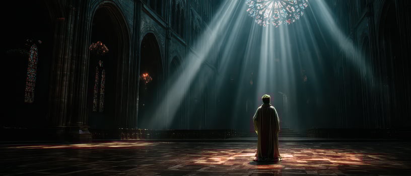 Light through stained glass in a cathedral photo