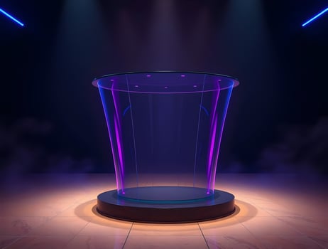 A podium with a purple light on it photo