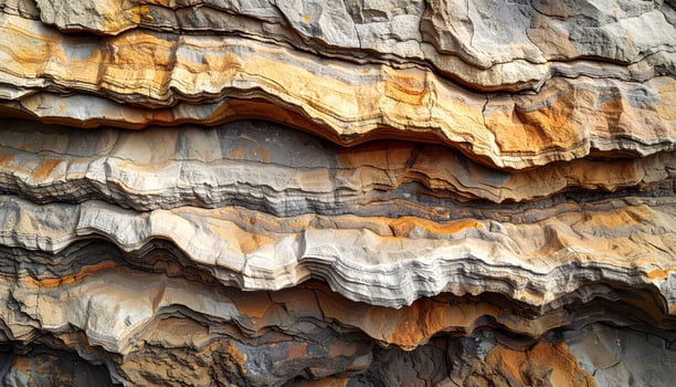 Detailed View of Stratified Rock Formation with Brown Gray and Orange Layers photo