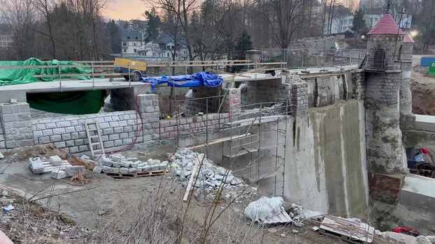The ongoing construction progress on a project site during the beautiful time of dusk photo