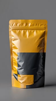 Stand up pouch mockup in gold and black for product presentation and branding opportunities gold and black theme photo