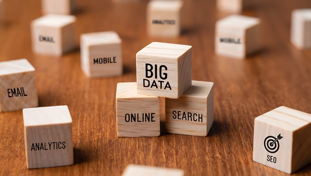 Wooden Blocks Showcasing Big Data Analytics Online Search and Mobile Marketing Concepts for Business Strategy Growth photo
