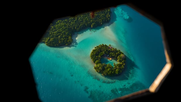 Aerial view of stunning tropical islands with lush green vegetation and crystal clear turquoise waters perfect for vacation getaways and remote destinations photo