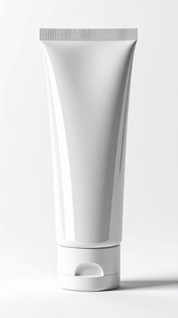 Minimalist White Cosmetic Tube Mockup on White Background for Beauty Product photo