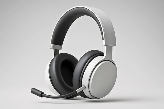 Sleek wireless over-ear headset with microphone on neutral background, tech accessory product mockup photo