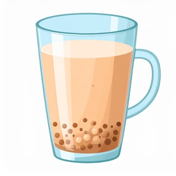 Glass of Beige Boba Drink with Tapioca Pearls on White Background Illustration photo