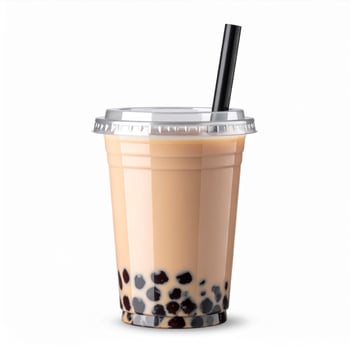 Boba Milk Tea in Plastic Cup with Black Straw Isolated on White Background photo
