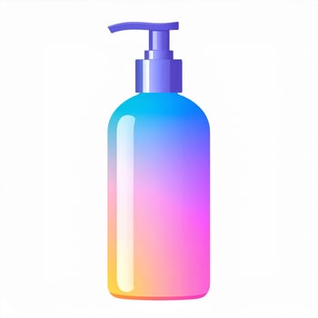 Gradient Plastic Bottle with Dispenser Pump in Teal Magenta and Yellow Isolated photo