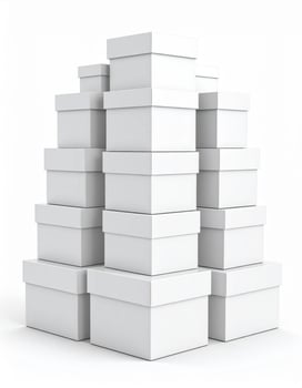 Tower of Varied White Boxes Stacked Neatly Against a Bright Background in Studio Light photo