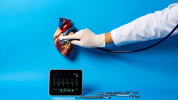 Doctor Examining Anatomical Heart Model with Stethoscope Medical Diagnosis and Health Checkup for Cardiovascular Diseases with Modern Technology Equipment photo