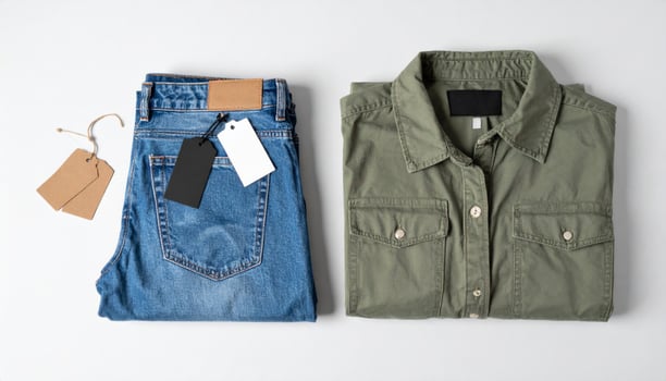 Arranged Blue Jeans and Olive Green Button Down Shirt on White Surface photo