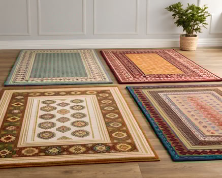 Four Colorful Area Rugs on Hardwood Floor photo