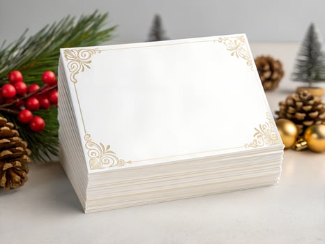 Blank White Christmas Card Mockup with Gold Accents photo