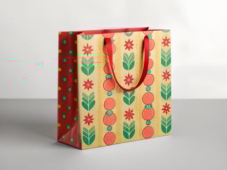 Red Green Yellow Geometric Gift Bag with Pixel Art Design photo