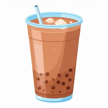 A Brown Bubble Tea in Clear Plastic Cup with Blue Lid and Straw on White Background photo