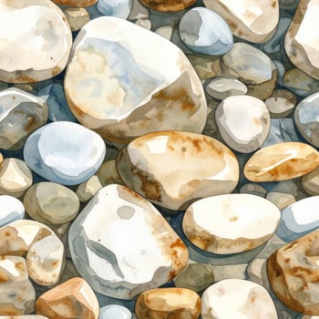 Watercolor Pebble Background with Smooth Rock Texture in Seamless Pattern Design photo