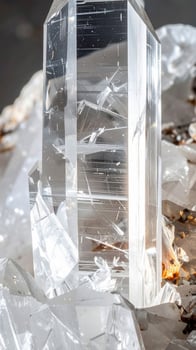 Macro Shot of a Clear Quartz Crystal Cluster with Intricate Patterns and Faceted Structure photo