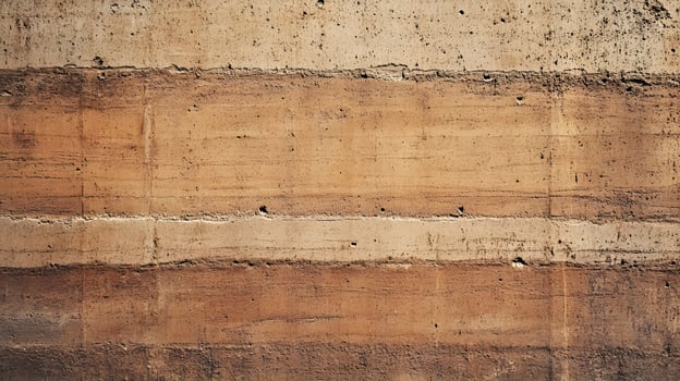 Brown layered earth wall texture displays stratification and construction details in natural earthy tones. photo