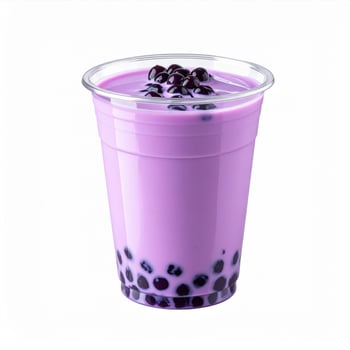 Iced Purple Boba Tea with Tapioca Pearls in Clear Cup Refreshing and Delicious photo