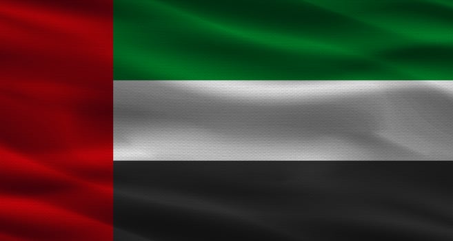 United Arab Emirates flag with fabric texture. Realistic flag of United Arab Emirates waving photo