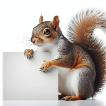 Squirrel Holding Blank White Board for Message or Announcement photo