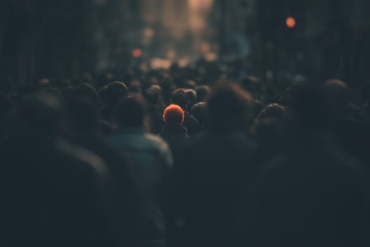 Crowded street fills with diverse faces during a dusky evening walk through the city photo