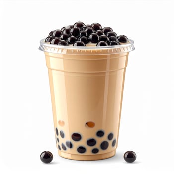 Boba Tea in Clear Plastic Cup with Brown Sugar Pearls on White Background photo