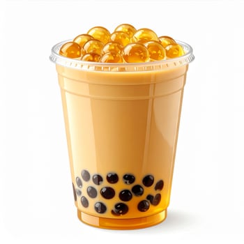 Refreshing Bubble Tea with Tapioca Pearls in a Clear Plastic Cup Isolated photo