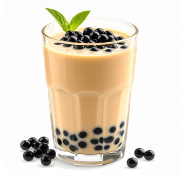 Refreshing Boba Tea with Tapioca Pearls in Clear Glass on isolated White Background photo