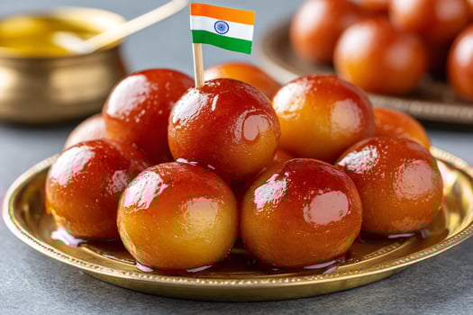 Delicious gulab jamun displaying indian flag celebrating india's independence day photo