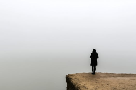 A woman standing on a cliff overlooking the ocean photo