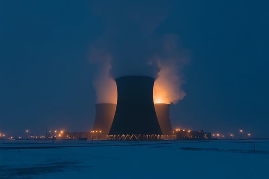 Two nuclear power plants in the snow at night photo